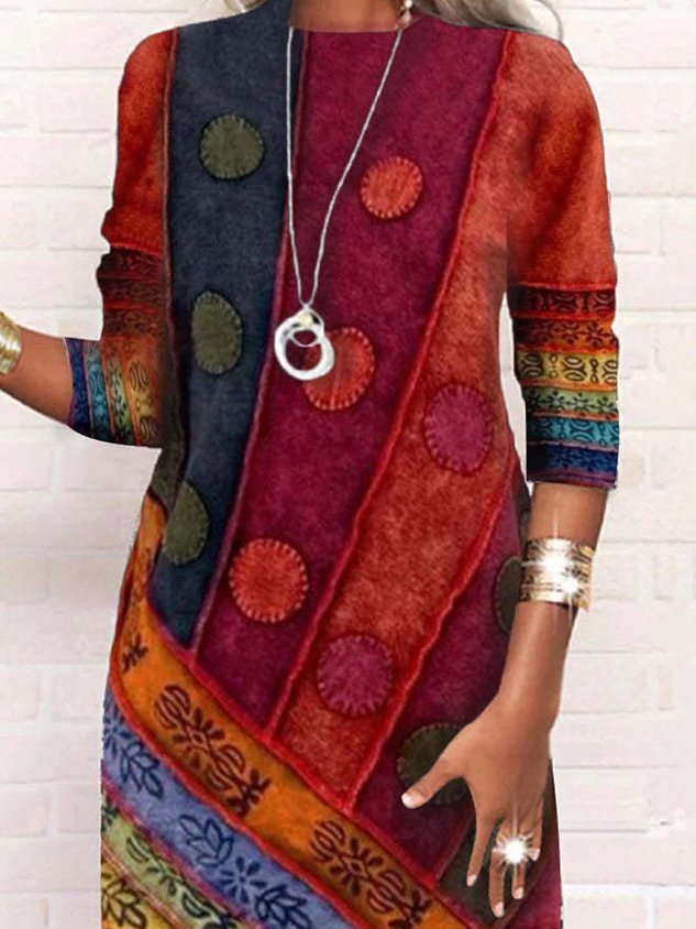 Rundhals Geometrisch Freizeitkleid Mit Nein