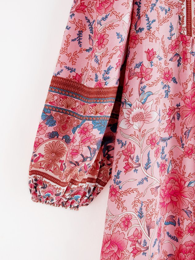 V-Ausschnitt Lässig Geblümt Weit Kleid