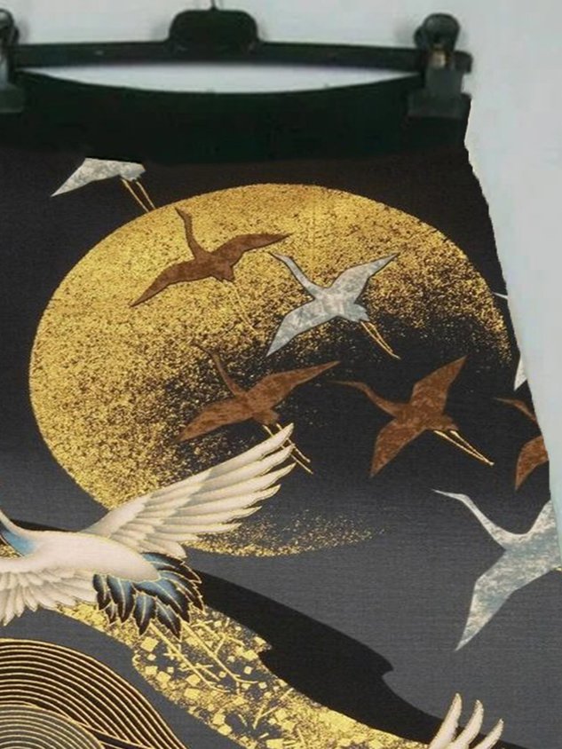 Schwarz Vögel Print Retro Lässig Rock in A-Linie