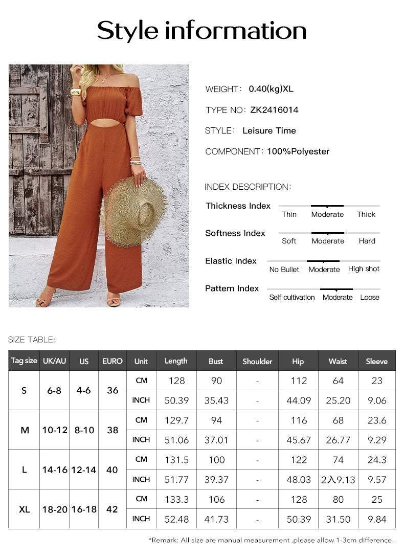 Women's casual solid color short sleeved wide leg jumpsuit