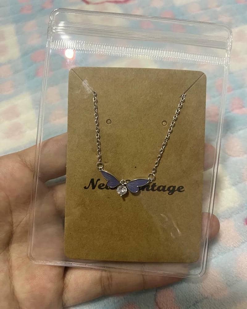 Vintage Tiny Blue‑Wing Butterfly With Pearl Pendant Necklace