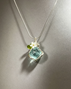Hand‑wrapped Raw Blue Crystal Pendant Necklace With Flower Charm