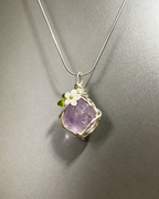 Hand‑wrapped Raw Blue Crystal Pendant Necklace With Flower Charm