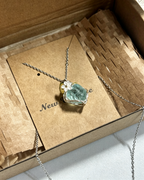 Hand‑wrapped Raw Blue Crystal Pendant Necklace With Flower Charm