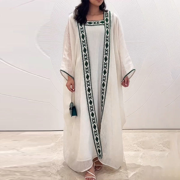 Printed dress + robe outerwear two-piece set