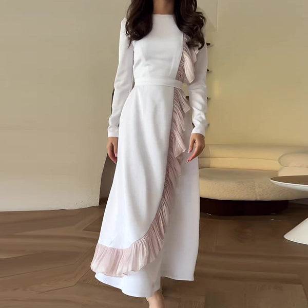 Fashionable contrast color lace niche design dress for women