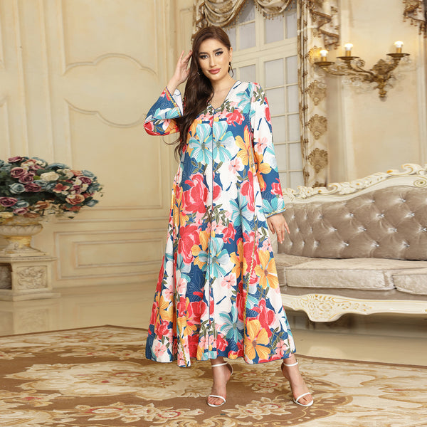 Colorful printed ladies long skirt