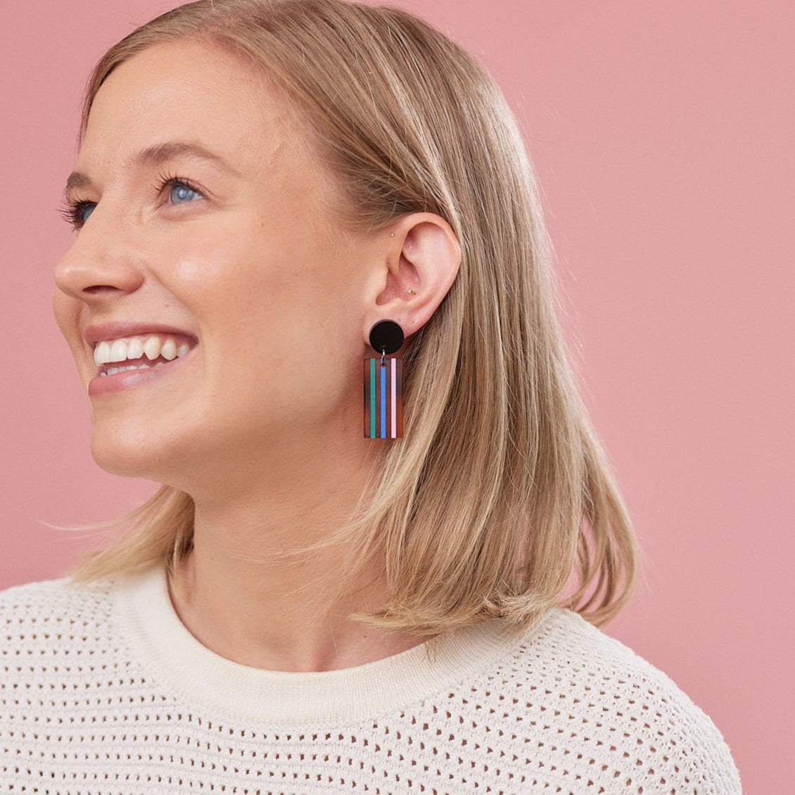 Hilda Stripe Earrings - Black / Tortoise Brown