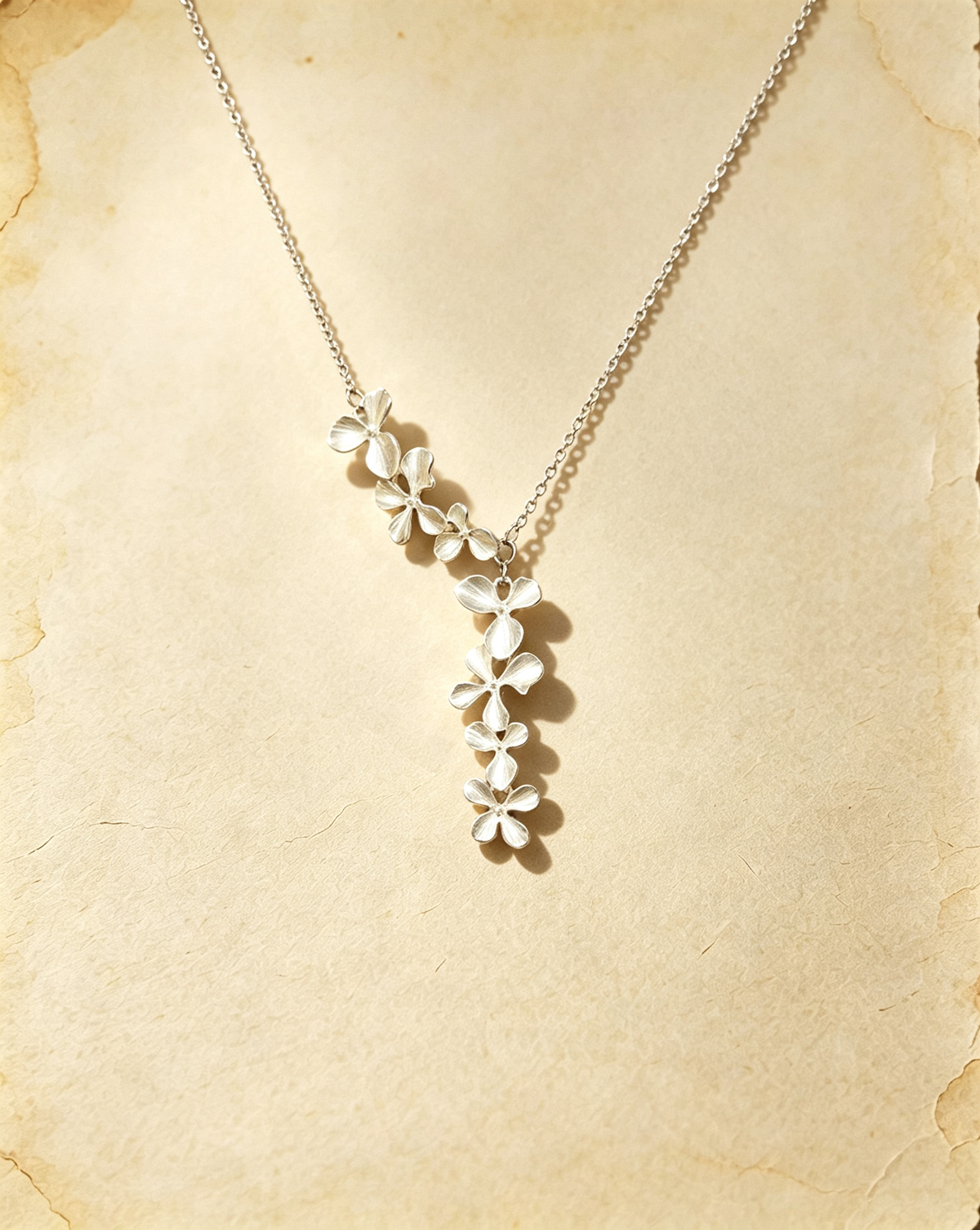 Vintage Cascading Flower Silver‑Plated Pendant Necklace