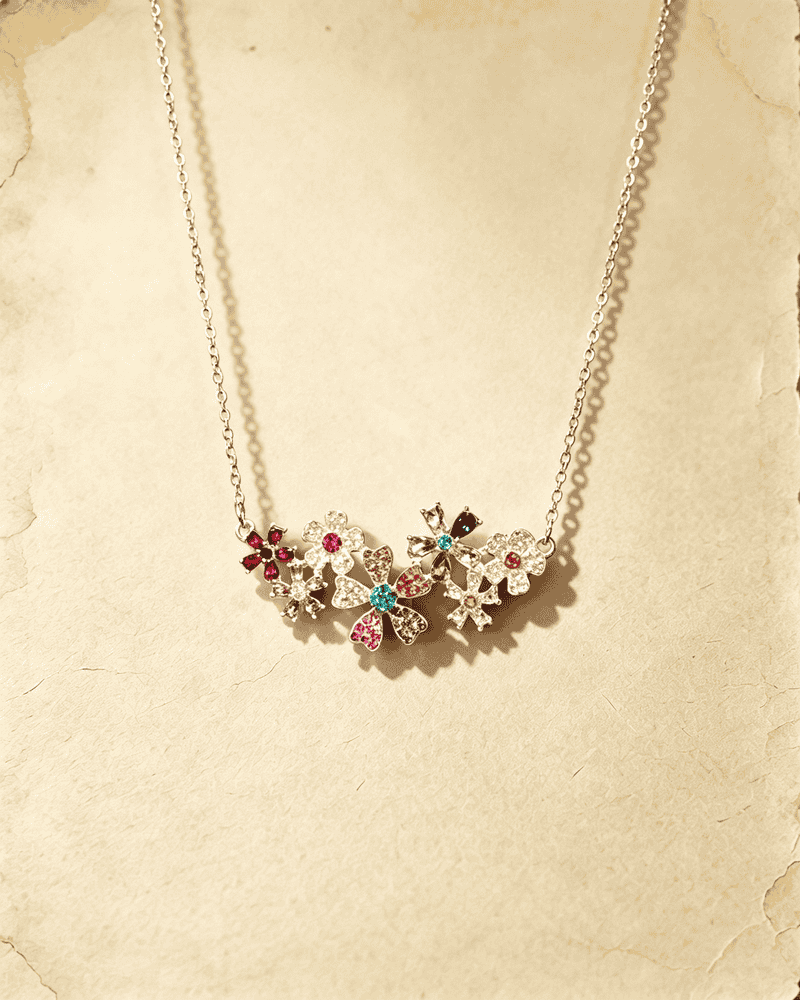 Vintage Colorful Crystal Flower Cluster Pendant Necklace