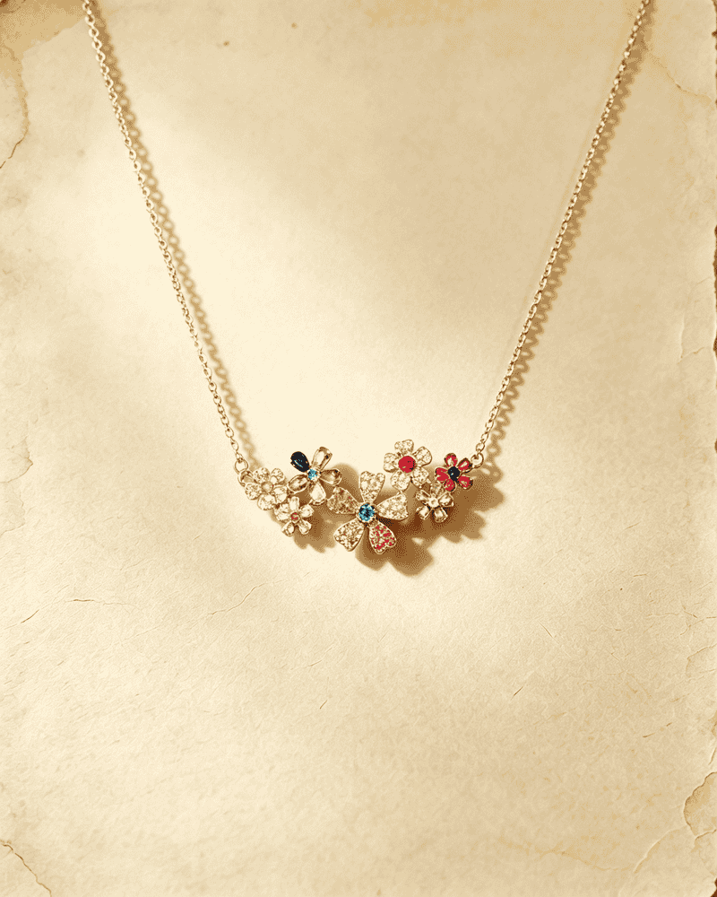 Vintage Colorful Crystal Flower Cluster Pendant Necklace