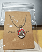 Vintage Red Enamel Guardian Angel Oval Pendant Necklace