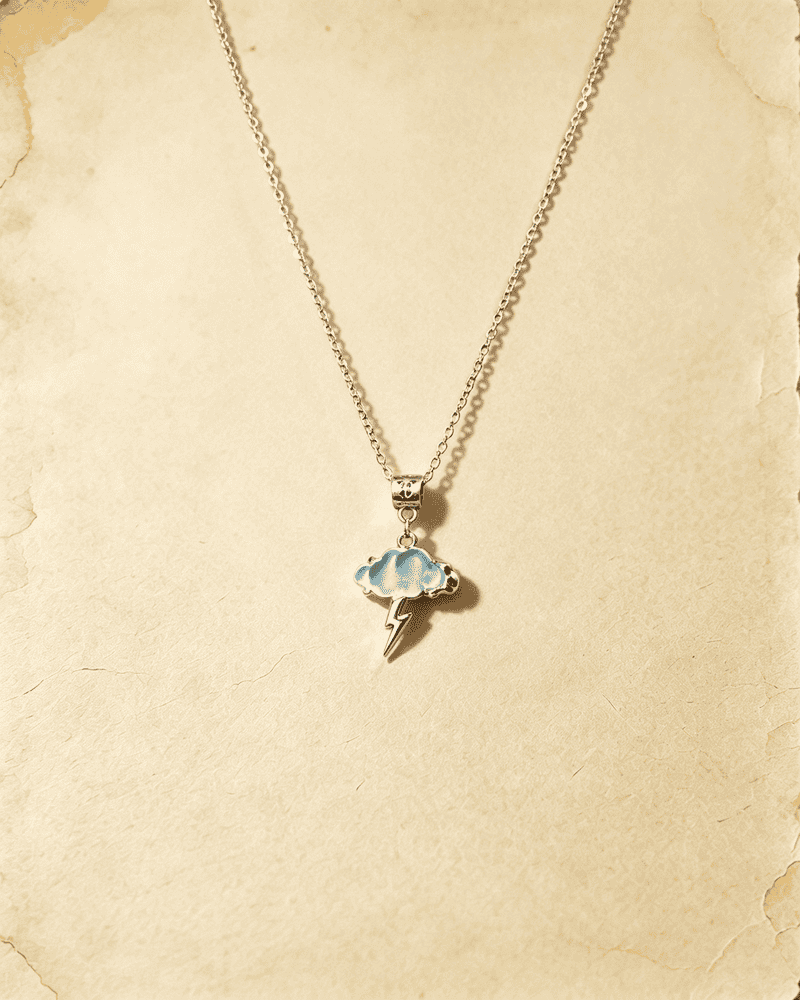 Vintage Storm Lightning‑Shaped Blue Enamel Pendant Necklace