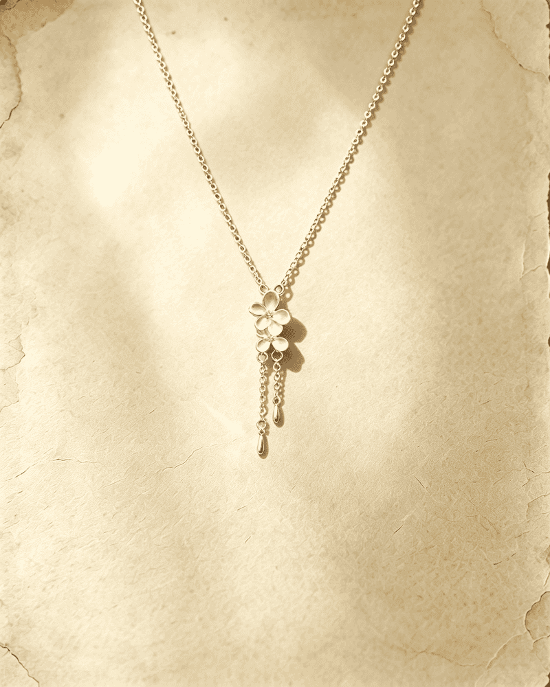 Vintage Delicate Gardenia Flower Tassel Pendant Necklace