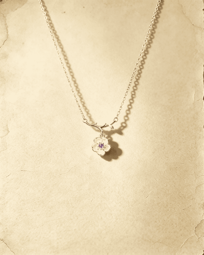 Vintage Twig‑Shaped Chain Small Flower Crystal Pendant Necklace