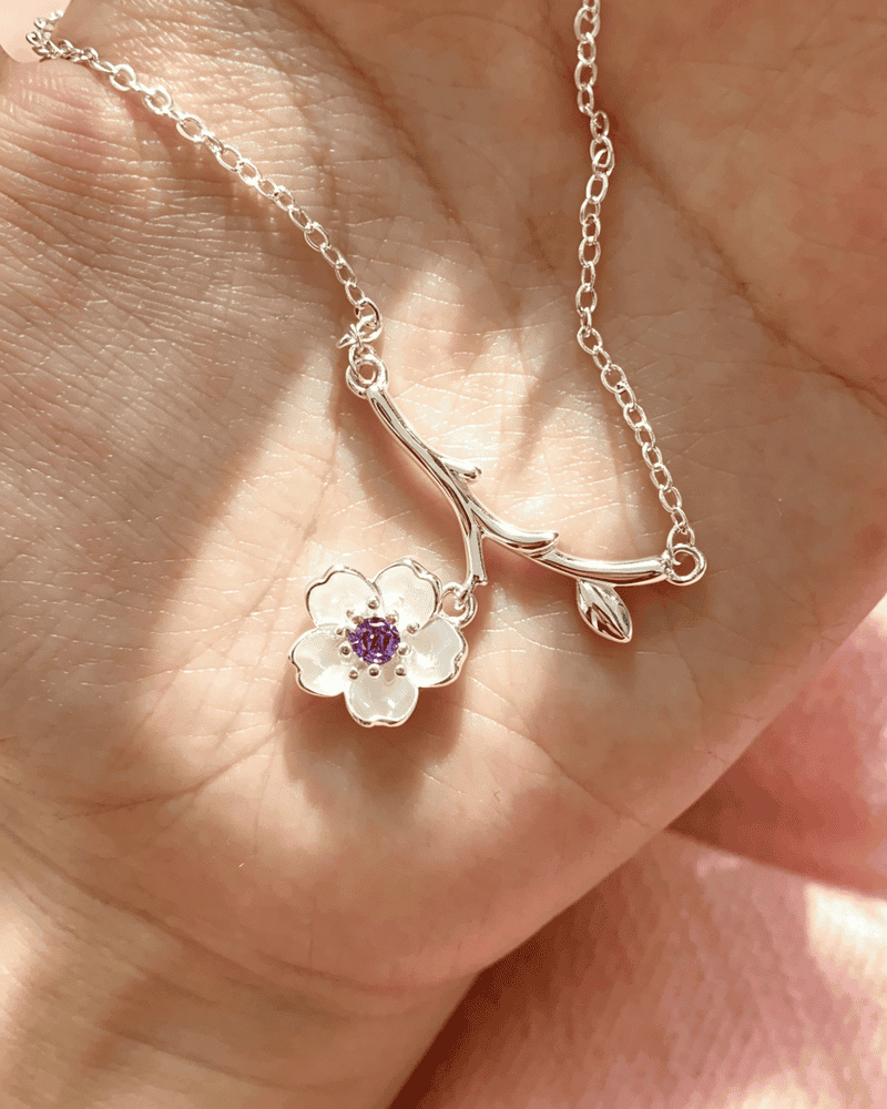 Vintage Twig‑Shaped Chain Small Flower Crystal Pendant Necklace