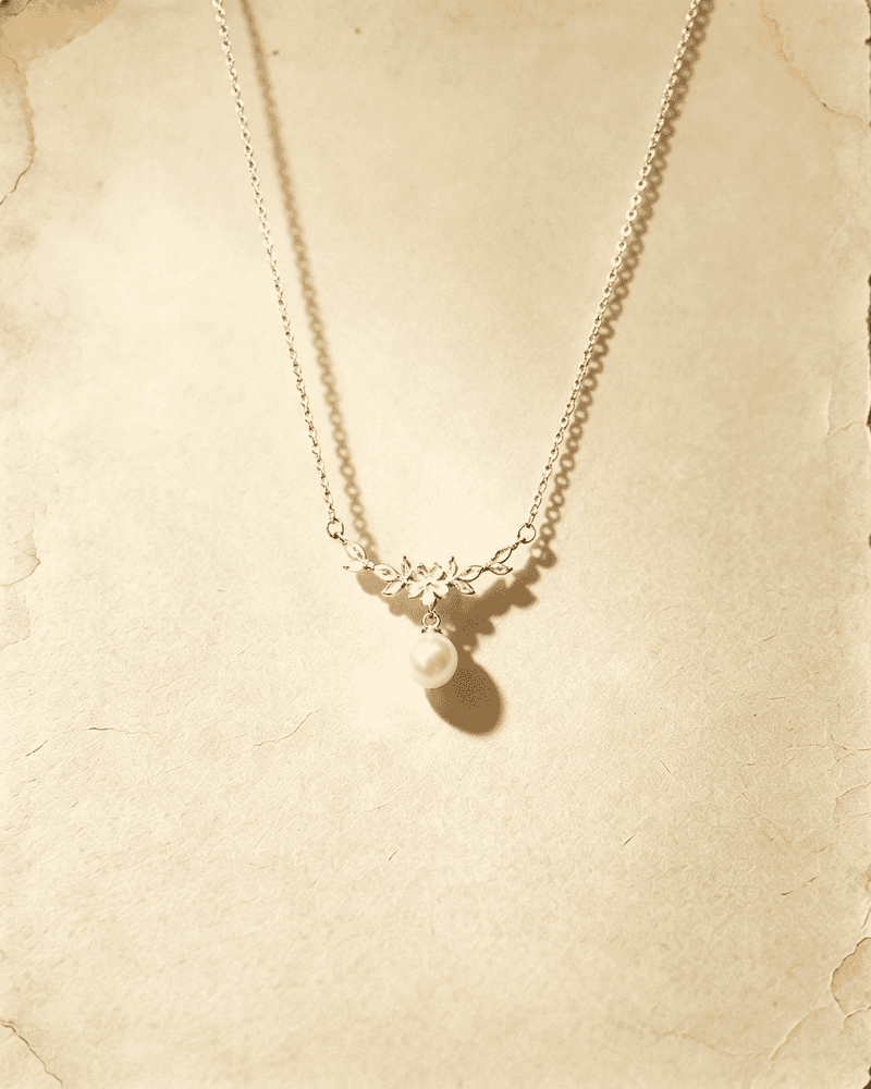 Vintage Branch‑Shaped Inlaid Crystal Artificial Pearl Pendant Necklace