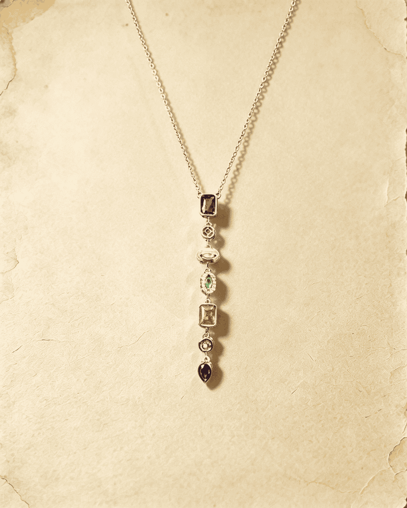 Vintage Long‑Drop Multicolor Zircon Waterfall Pendant Necklace
