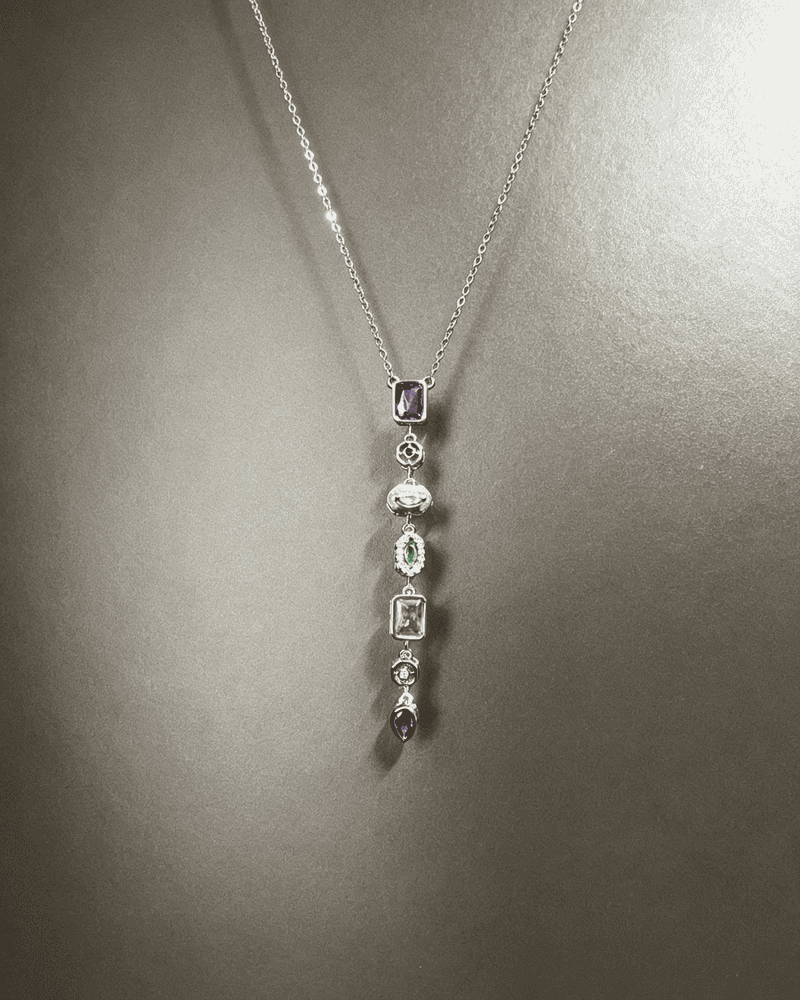 Vintage Long‑Drop Multicolor Zircon Waterfall Pendant Necklace