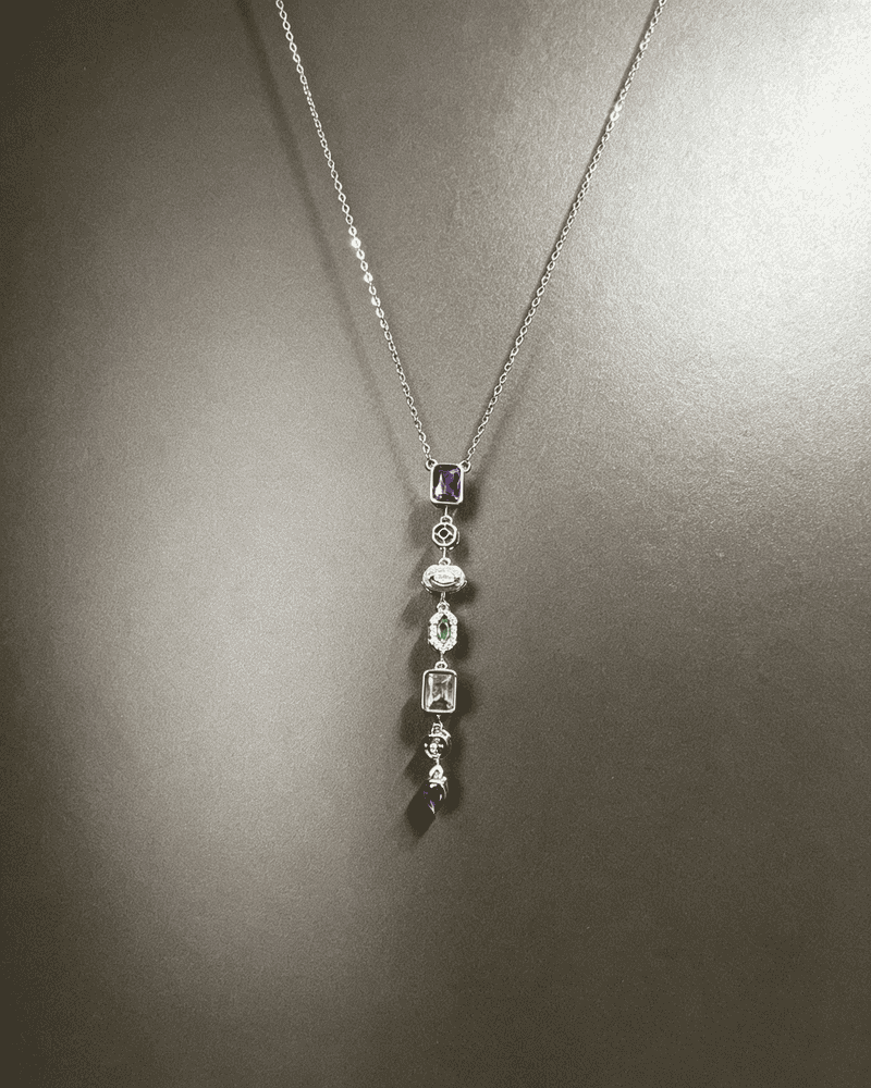 Vintage Long‑Drop Multicolor Zircon Waterfall Pendant Necklace