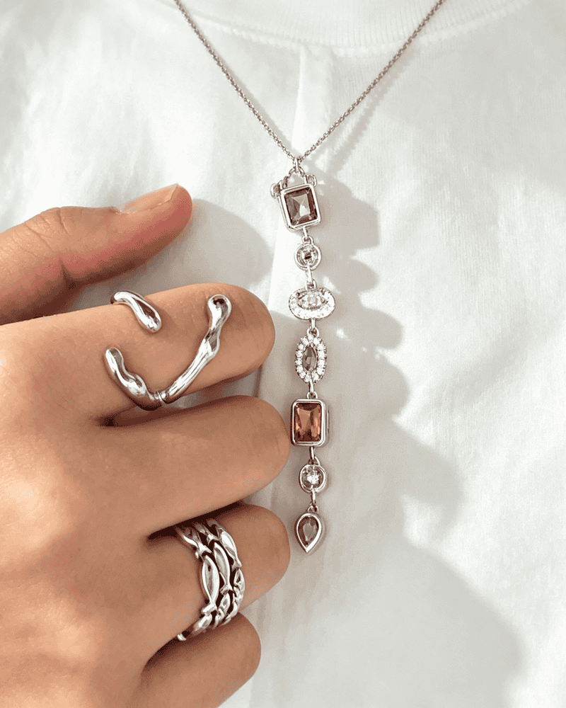 Vintage Long‑Drop Multicolor Zircon Waterfall Pendant Necklace