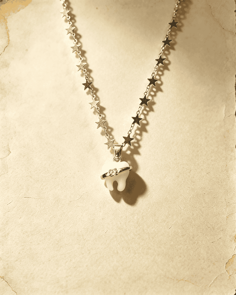 Vintage Star‑Chain White Tooth Pendant Necklace