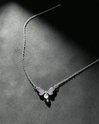 Vintage Tiny Blue‑Wing Butterfly With Pearl Pendant Necklace