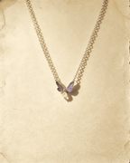 Vintage Tiny Blue‑Wing Butterfly With Pearl Pendant Necklace