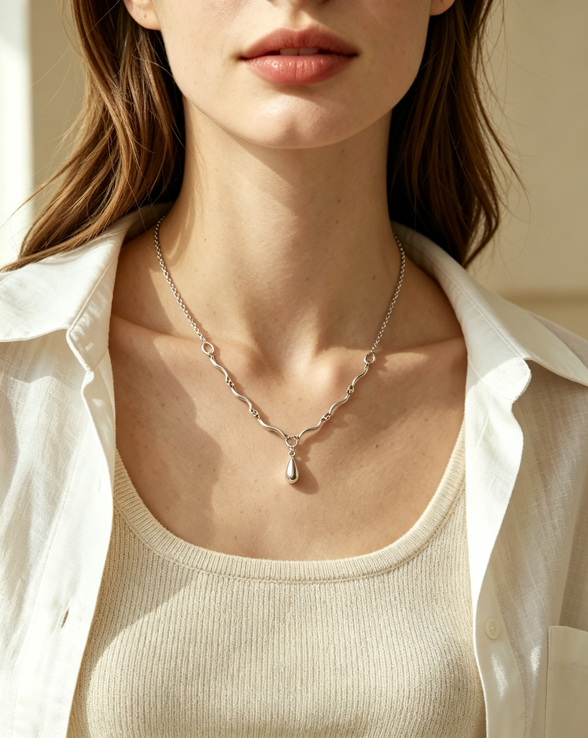 Vintage Wavy Chain Water‑drop Pendant Necklace