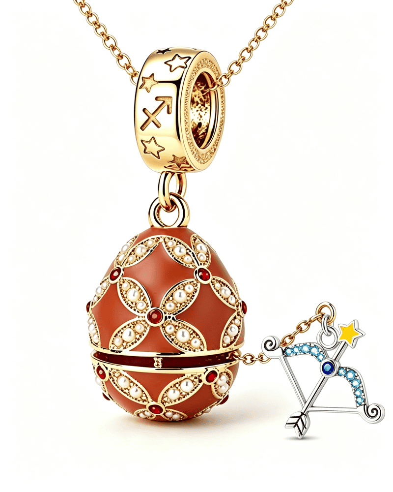 Enamel Christmas Egg – Zodiac-Themed Openable Lucky Egg Pendant Necklace Sagittarius Necklace
