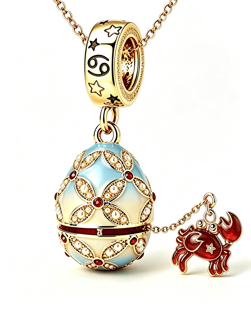 Enamel Christmas Egg – Zodiac-Themed Openable Lucky Egg Pendant Necklace Cancer Constellation Necklace