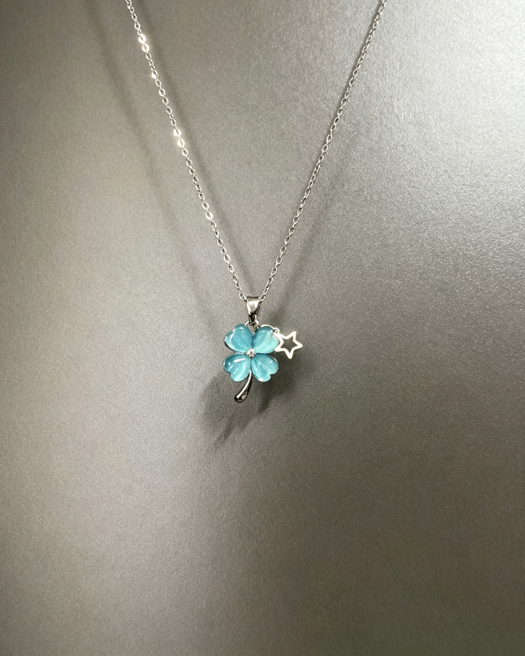 Blue Four‑Leaf Clover Necklace