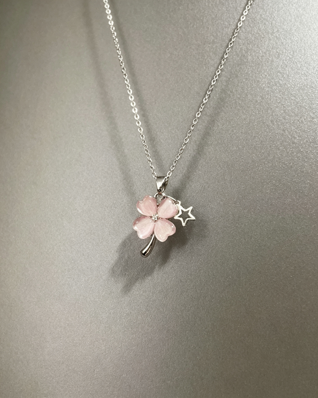 Pink Four‑Leaf Clover Necklace