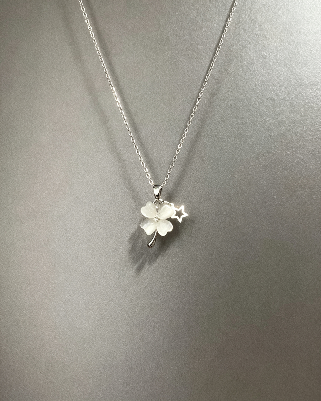White Four‑Leaf Clover Necklace