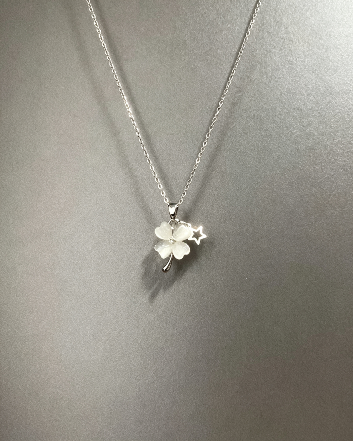 White Four‑Leaf Clover Necklace