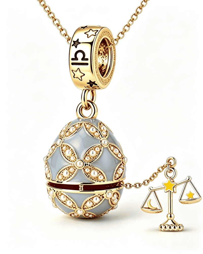 Enamel Christmas Egg – Zodiac-Themed Openable Lucky Egg Pendant Necklace Libra Necklace