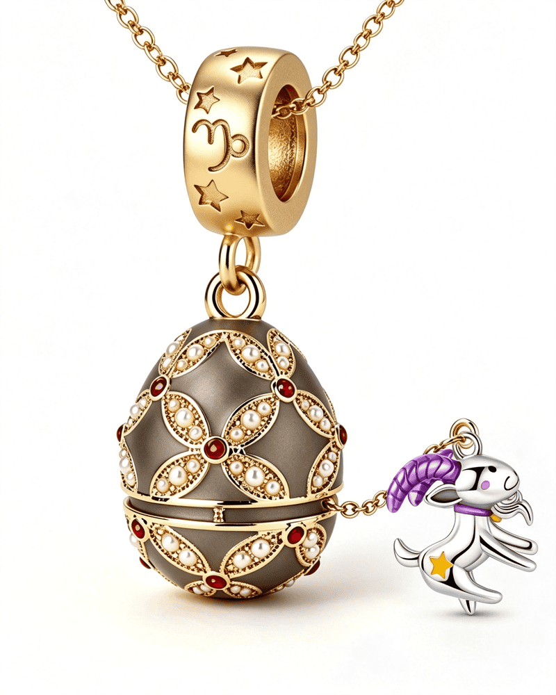 Enamel Christmas Egg – Zodiac-Themed Openable Lucky Egg Pendant Necklace Capricorn Necklace