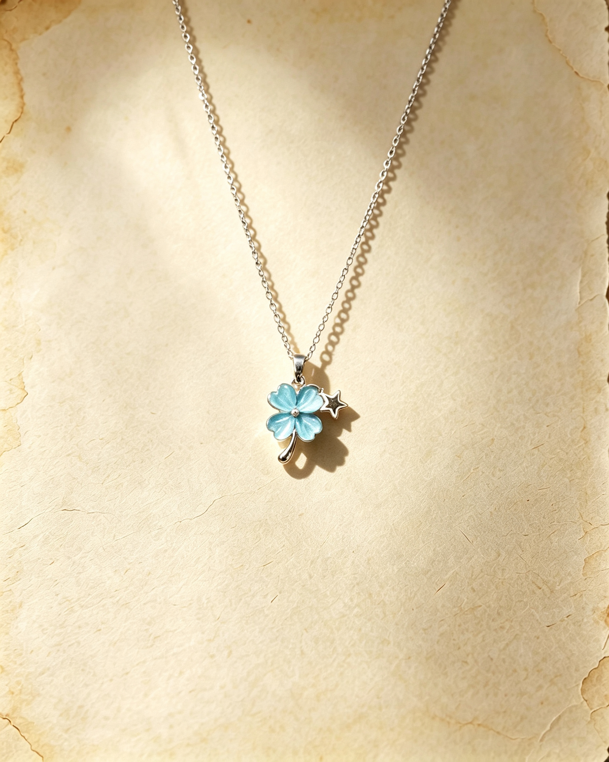 Vintage Lucky Blue model Four‑Leaf Clover Necklace