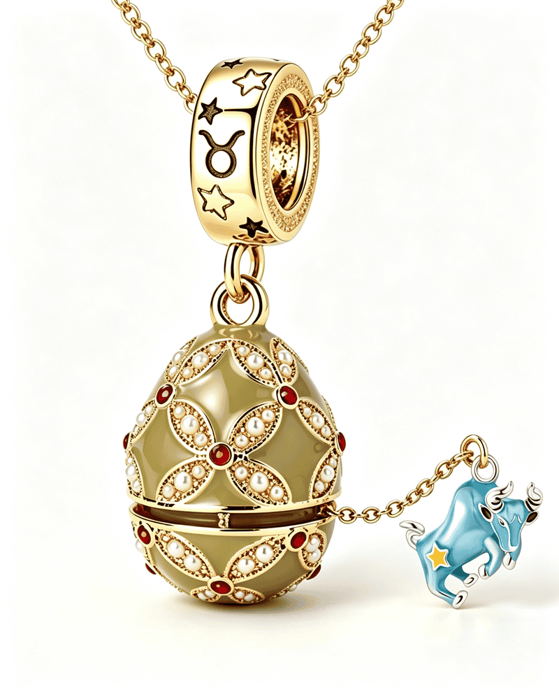 Enamel Christmas Egg – Zodiac-Themed Openable Lucky Egg Pendant Necklace Taurus Necklace