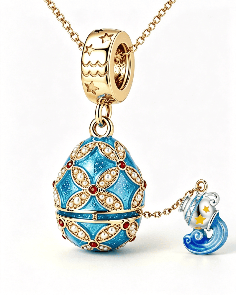 Enamel Christmas Egg – Zodiac-Themed Openable Lucky Egg Pendant Necklace Aquarius Necklace