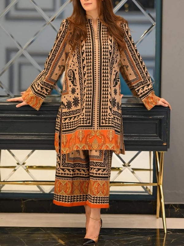 Ethnic geometric print loose long-sleeved suit