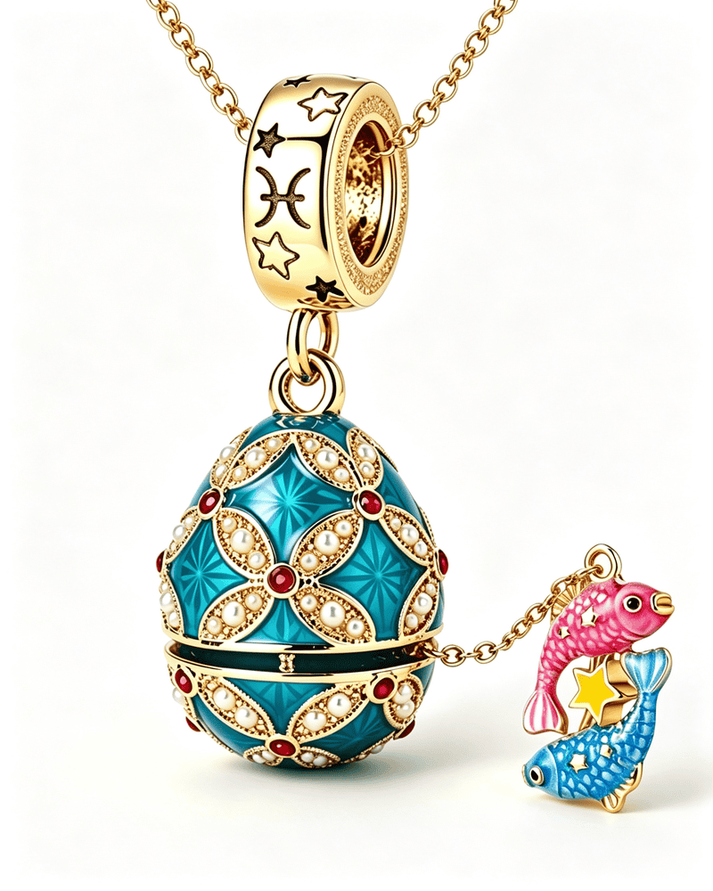Enamel Christmas Egg – Zodiac-Themed Openable Lucky Egg Pendant Necklace Pisces Necklace