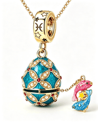 Enamel Christmas Egg – Zodiac-Themed Openable Lucky Egg Pendant Necklace Pisces Necklace