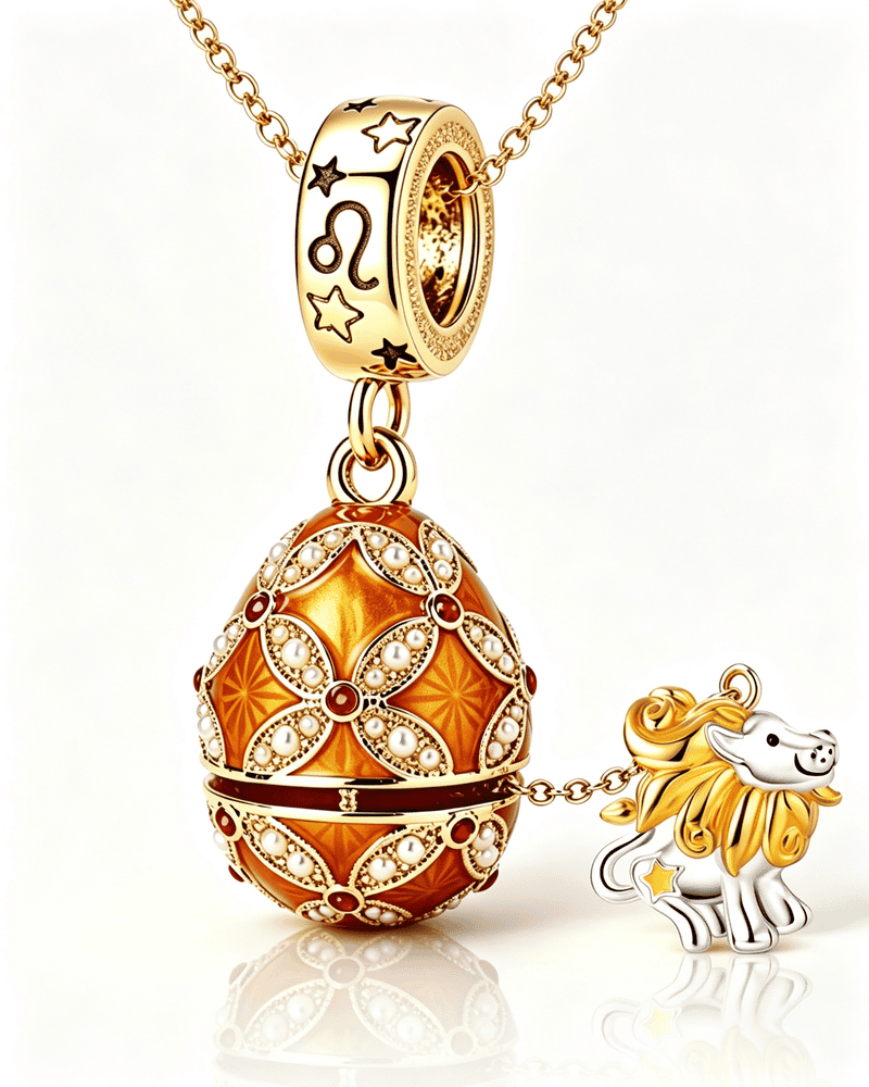 Enamel Christmas Egg – Zodiac-Themed Openable Lucky Egg Pendant Necklace Leo Necklace