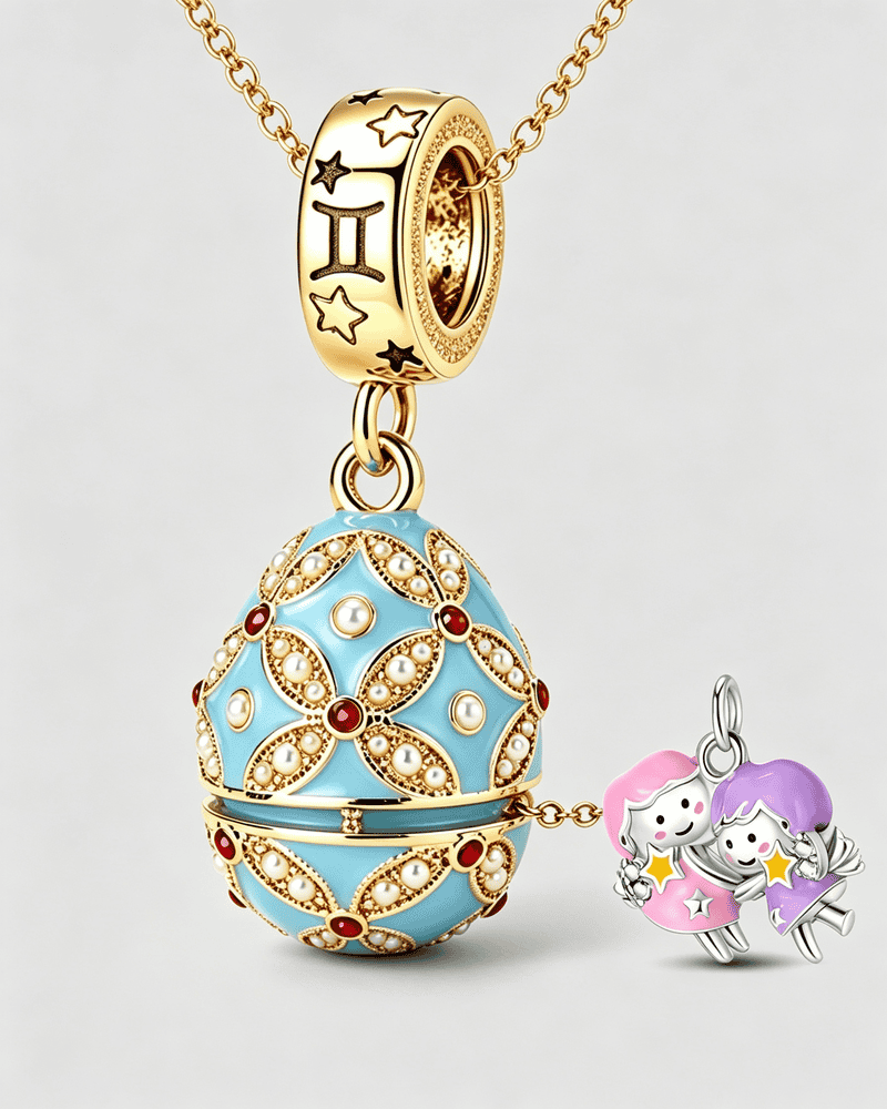 Enamel Christmas Egg – Zodiac-Themed Openable Lucky Egg Pendant Necklace Gemini Necklace