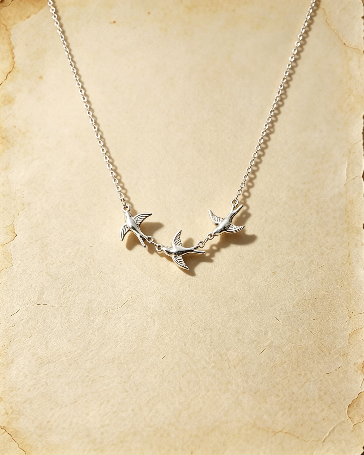 Vintage 3‑Flying‑Birds Pendant Necklace Minimalist Swallow Silver