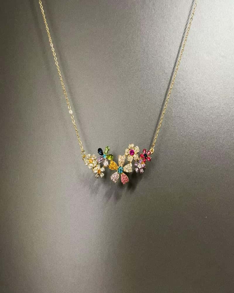Vintage Colorful Crystal Flower Cluster Pendant Necklace