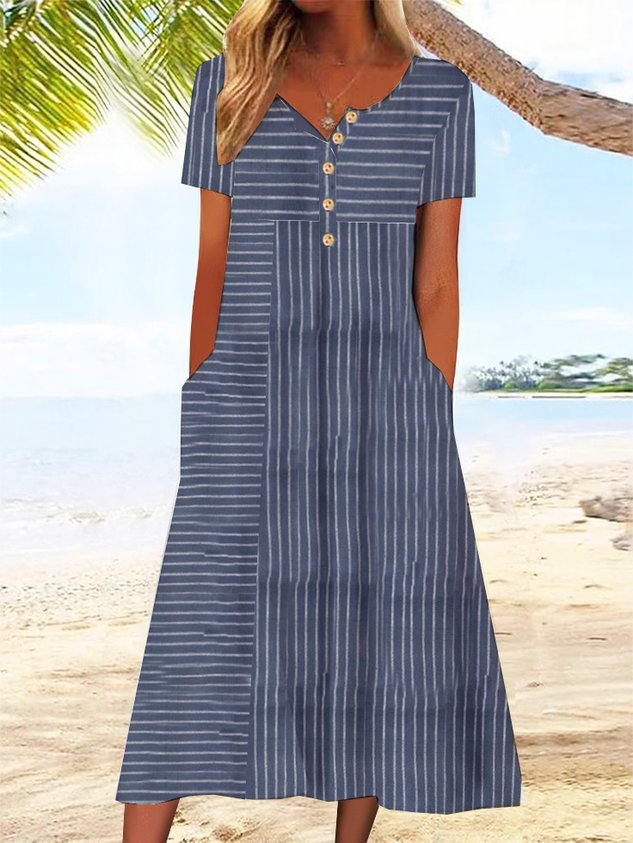 Schnalle Jersey Urlaub Gestreift Print Kleid
