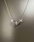 Vintage 3‑Flying‑Birds Pendant Necklace Minimalist Swallow Silver