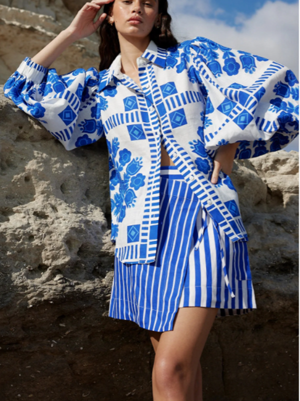 Women's casual holiday style fashion print versatile suit